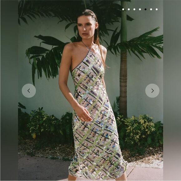 Veronica Beard NWT Cherie Dress Sequin Midi Halter In Violet Multi Size 2 - Picture 3 of 13